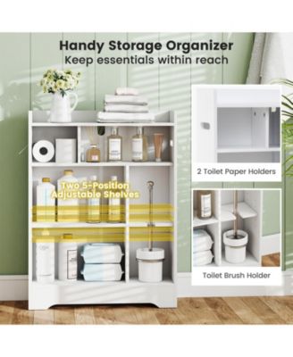 Slim Bathroom Floor Storage Cabinet with Built-In Toilet Paper Holders