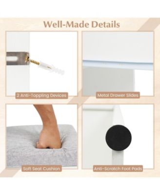 Space-Saving Vanity Desk with Lighted Mirror and Lights, Bedroom Makeup Table