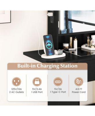 Space-Saving Vanity Desk with Lighted Mirror and Lights, Bedroom Makeup Table