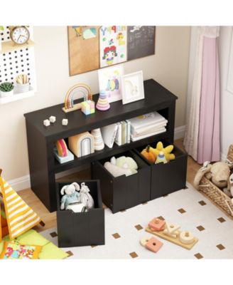 Kids Toy Storage Cabinet with Wheels and Cube Shelves
