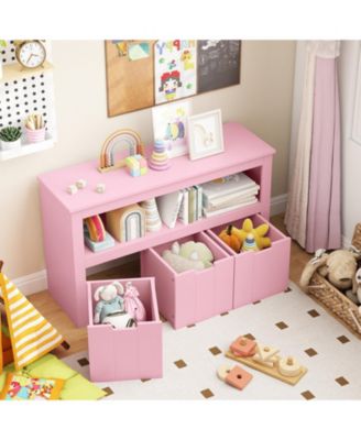Kids Toy Storage Cabinet with Wheels and Cube Shelves