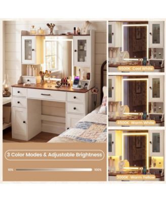 41.5" Makeup Vanity Desk with Power Outlets and 3 Color Lighting Modes, Mirror