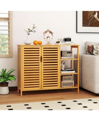 2-Door Bamboo Bathroom Storage Cabinet Organizer with Shelves, Freestanding