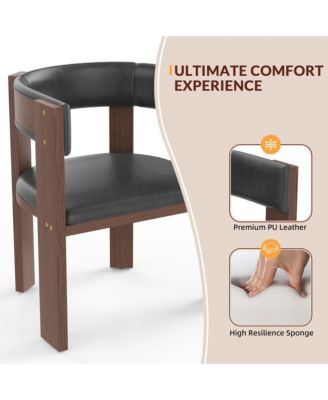 Set of 4 Modern PU Leather Upholstered Dining Chairs, Curved Backrest with Rubber Wood Frame