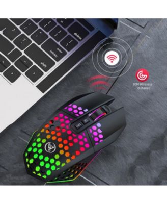 2.4G Wireless Rechargeable Gaming Mouse, Honeycomb Hollow Design, RGB Backlight, 3-Speed DPI (800/1200/1600), Silent Click,for Gamers