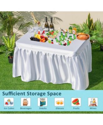 4 ft Folding Ice Bin Table with Skirt and Ice Bucket for Camping, Picnic, Wedding