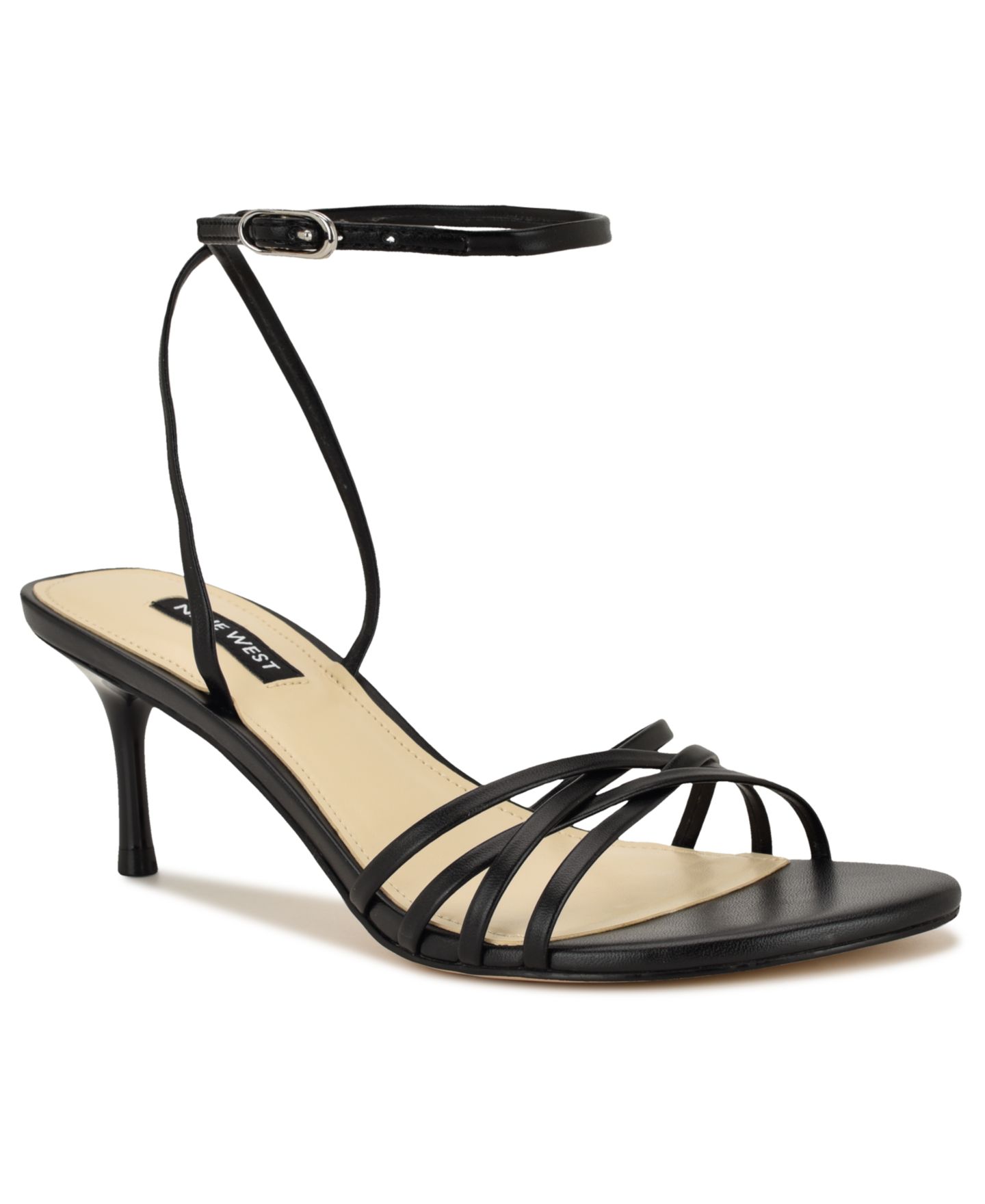 Женские сандалии Nine West Gazey Ankle Strap Kitten Heel Dress Sandals, цвет: Чёрный — фото 1