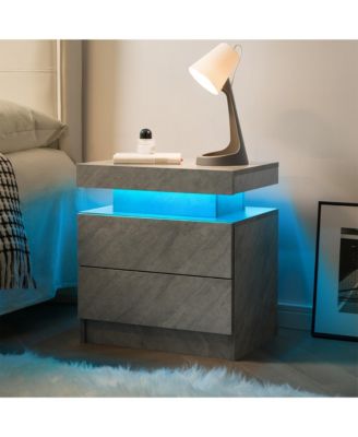 LED Nightstand with 2 Drawers, Bedside Table Cabinet with Adjustable Color Lighting, Modern End Side Table for Bedroom, Living Room