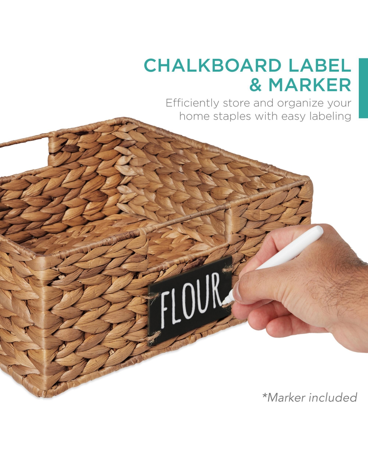 Best Choice Products Set of 4 13in Woven Water Hyacinth Pantry Baskets w/ Chalkboard Label, Chalk Marker