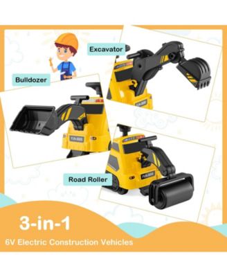 6V Ride on Tractor 3-in-1 Electric Excavator with Adjustable Arms and Music