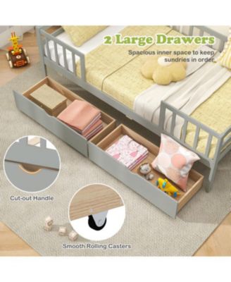 Kids Twin Daybed with Safety Fence and Two Drawers