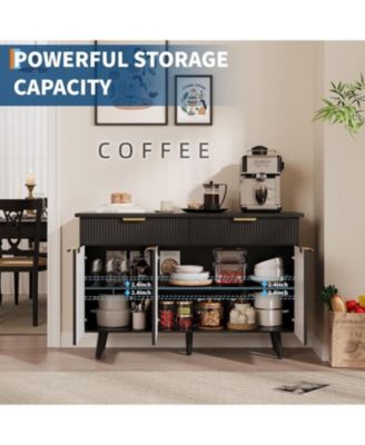 47" Fluted Sideboard Buffet Cabinet with Doors Drawers Storage