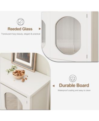 Buffet Storage Cabinet Wood 35.4" Sideboard Buffet Cabinet with Adjustable Shelf & Glass Doors Accent Cabinet Farmhouse Kitchen Storage Cabinet