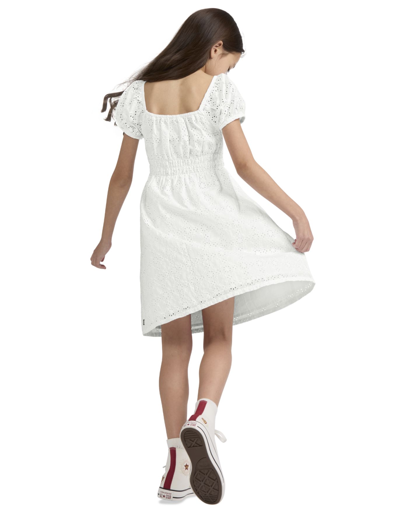Платье Levi's Eyelet Short-Sleeve Dress для девочек, цвет: Яркий белый — фото 3