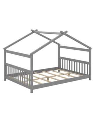 Montessori Full Size Floor Bed with House Frame and Headboard