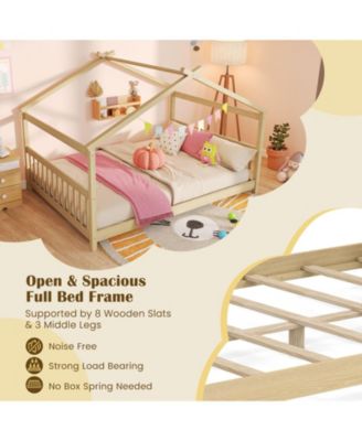 Montessori Full Size Floor Bed with House Frame and Headboard