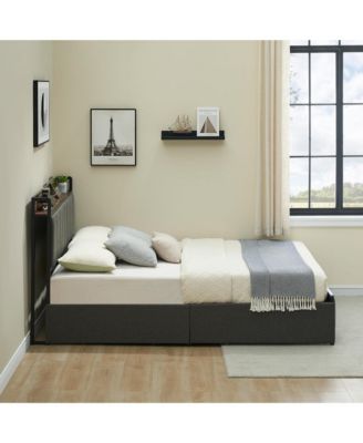 Full Bed Frame with 2 Storage Drawers, Charging Station