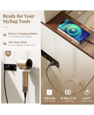 Farmhouse Vanity Desk with Lighted Mirror, Makeup Dressing Table