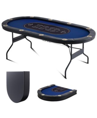 10-Player Foldable Poker Table 84" Oval with Cup Holders and Padding