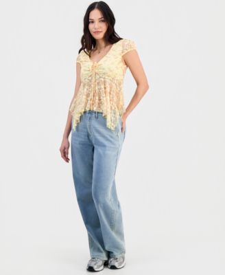 Juniors Lace Hanky-Hem Top