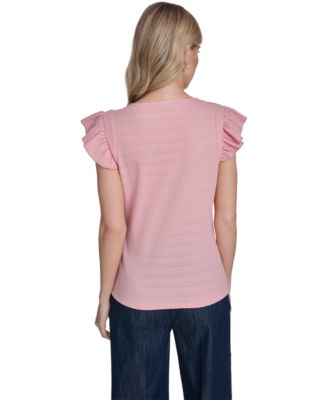 Women's Flutter-Sleeve Crew Neck Top