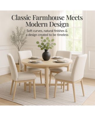 47In Round Solid Wood Dining Table, Modern Farmhouse Table For 4, Space Saving, Easy Assembly