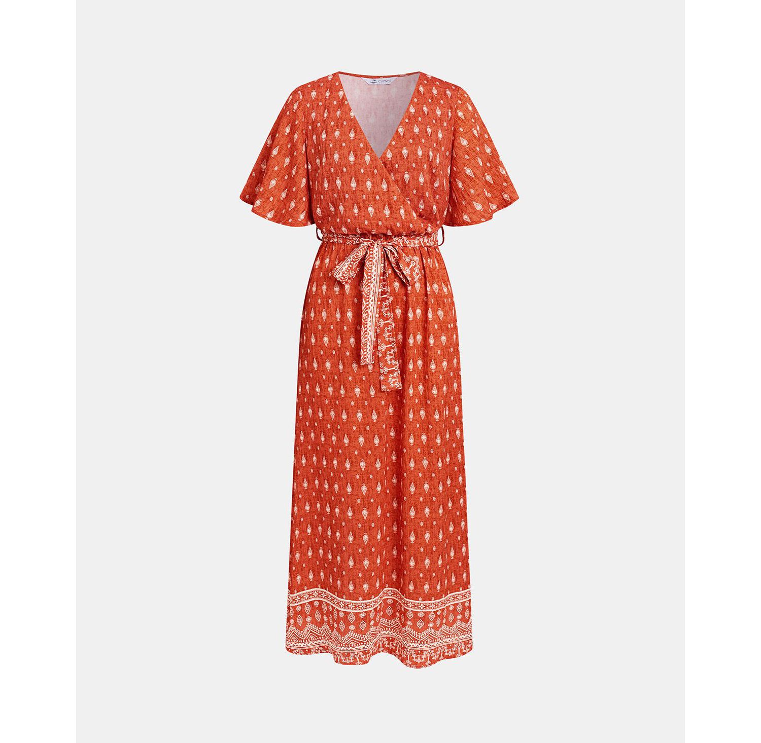 Women's Bohemian Printed Maxi Dress with Belt