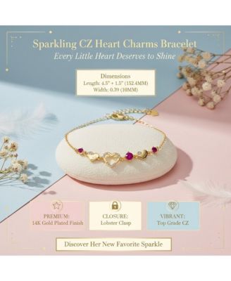 Dazzling Cubic Zirconia Hearts Bracelet in 14K Gold Plated