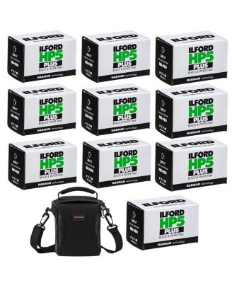 HP-5 Plus 35mm Black and White Negative Roll Film, 10-Pack with Shoulder Bag