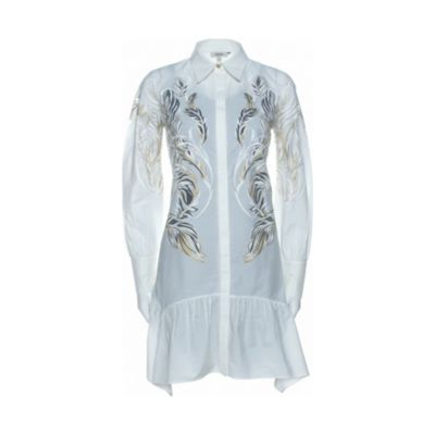 Women's White Brasso Feather Print Cotton Shirt Dress