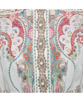 Women's White Paisley Print Linen Ninety-Six Filigree Dress