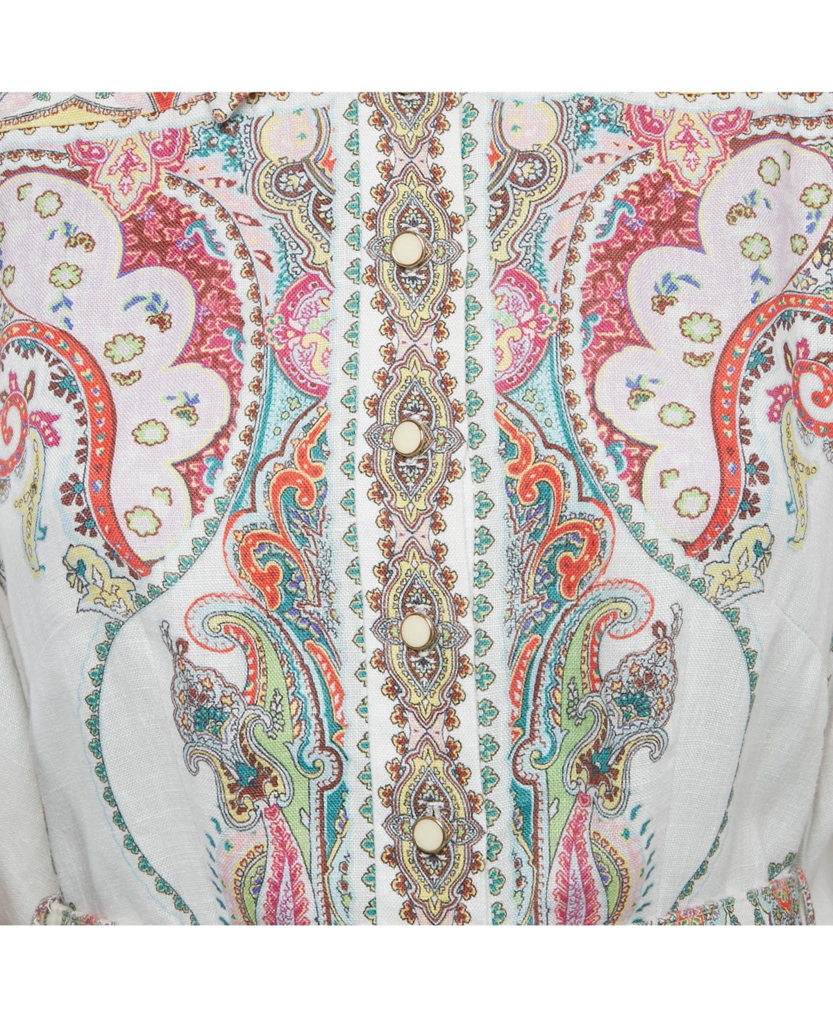 Pre-Owned Zimmermann Women's White Paisley Print Linen Ninety-Six Filigree Dress