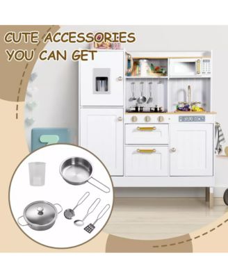 Pretend Play Kitchen Wooden Toy Set for Kids w/Lights & Sounds, Utensils, Oven, Microwave