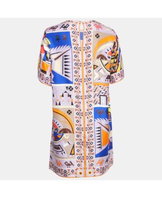Women's Multicolor Printed Silk Shift Mini Dress