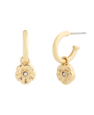 Faux Stone Signature Tea Rose Charm Huggie Earrings