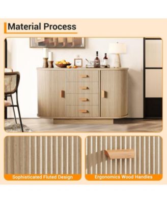 Fluted Sideboard Buffet Cabinet with Storage, 47in Large Wood Kitchen Storage Cabinet Coffee Bar Console Table