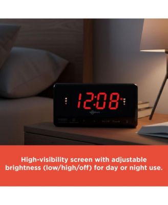 Projection Clock Radio - FM Radio, USB Charging Port, 1.2" Red LED Display with Dimmer, Dual Alarm & Snooze, 180° Image Rotation 6301862