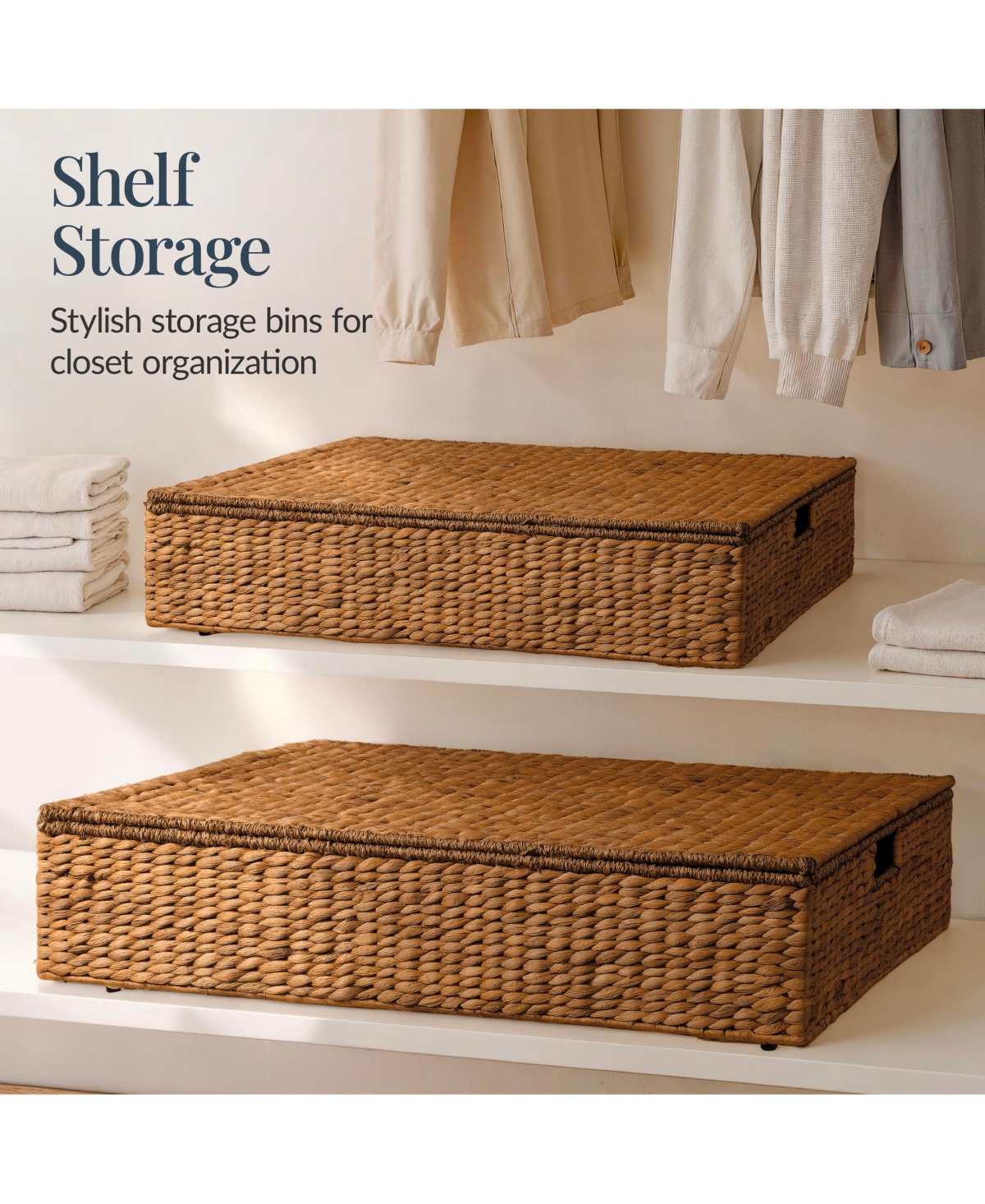 Best Choice Products 2PC Water Hyacinth Nesting Underbed Storage Baskets with Wheels