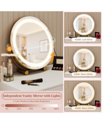 Vanity Desk with Adjustable Lighted Mirror for Bedroom, Makeup Dressing Table