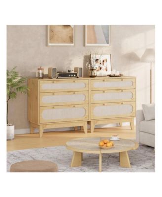 Modern Large Rattan Drawer Nightstand, Spacious Bedside Table Storage Organizer for Bedroom