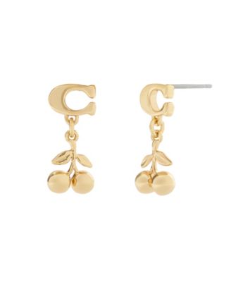 Gold Signature C Cherry Drop Earrings
