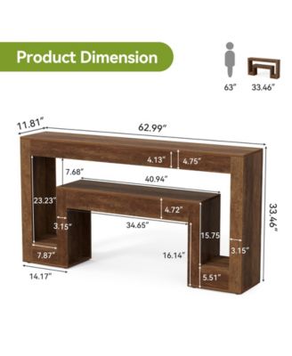 63-Inch Long Console Table with 2-Tier Shelf,Wood Farmhouse Sofa Table Behind The Couch,Narrow Sofa Table, Rustic Brown