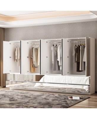 Wardrobe Closet with All Mirror, Armoire with 2 Doors, 2 Drawers & Hanging Rod, For Bedroom