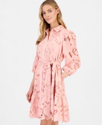 Women's Lace Scalloped-Hem Shirt Dress