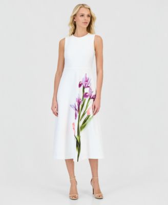 Petite Crew Neck Printed Midi Dress