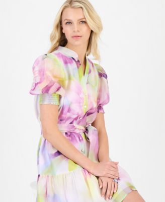 Women's Puff-Sleeve Floral-Print Shirtdress