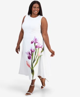 Plus Size Placed-Print Scuba Midi Dress