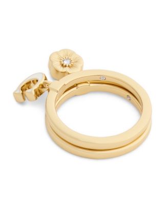 Faux Stone Signature C Tea Rose Charm Duo Ring Set