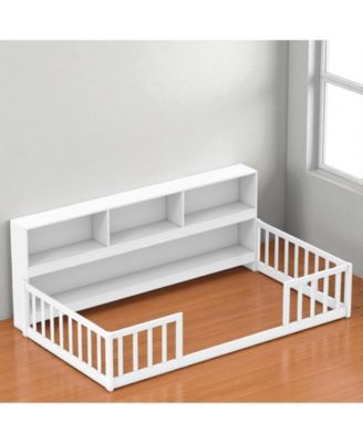 Kids Twin Floor Bed with Bookcase and Montessori Design