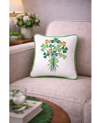 St. Patrick's Day Shamrock Bouquet Embroidered Mini Cotton Accent Pillow, 10" x 10"